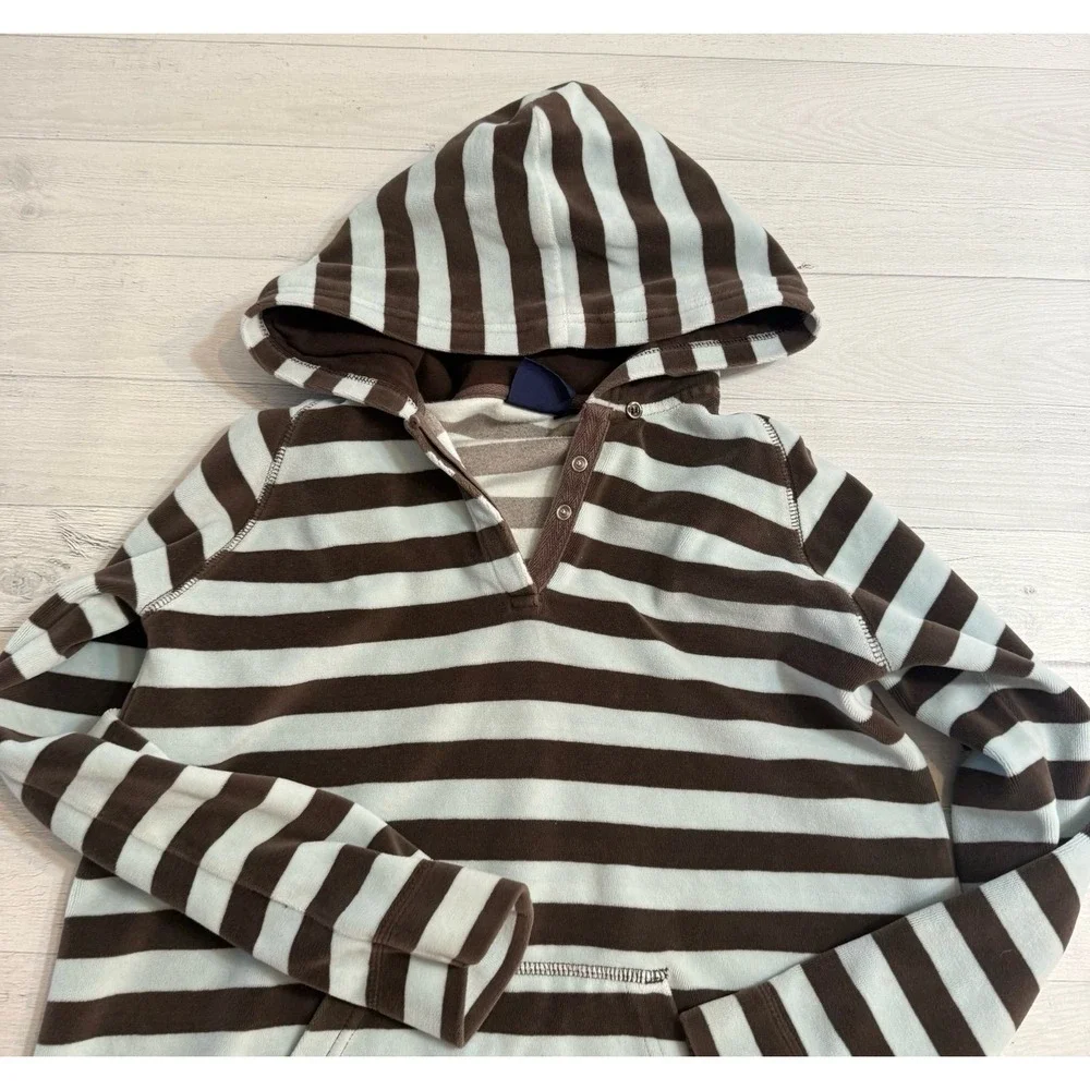 Mini Boden girls light blue/brown hoodie velvet hoodie‎ dress 11/12
